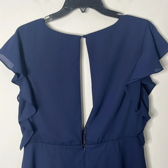 Superdown Revolve Arina Navy Blue Ruffle Deep V Mini Dress - Picture 7 of 9
